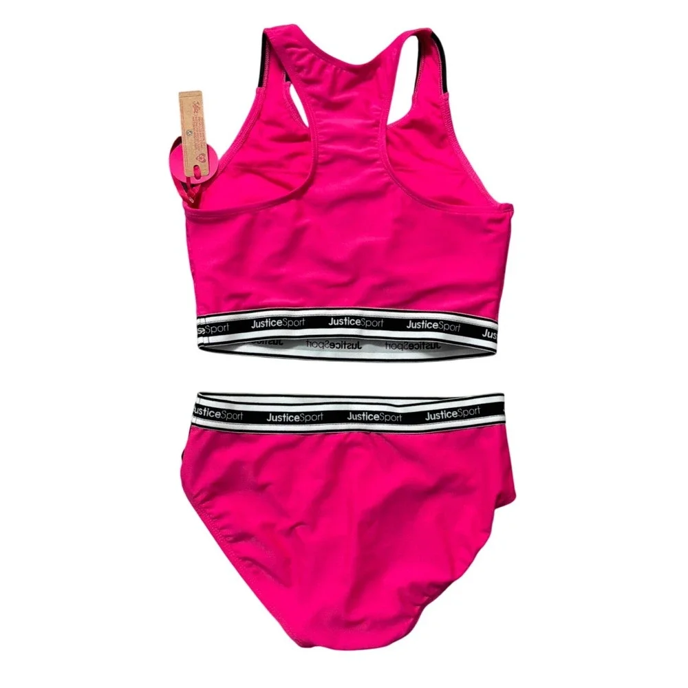 Justice Sport Girls‎ Pink Bikini Set Zip Front Swimsuit XL 16/18 New